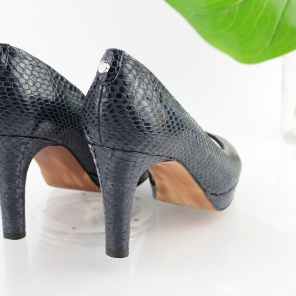 Stuart Weitzman Womens Logo Plainfield Pumps Size 8 Blue Python Heel Dress Shoes - Picture 3 of 12